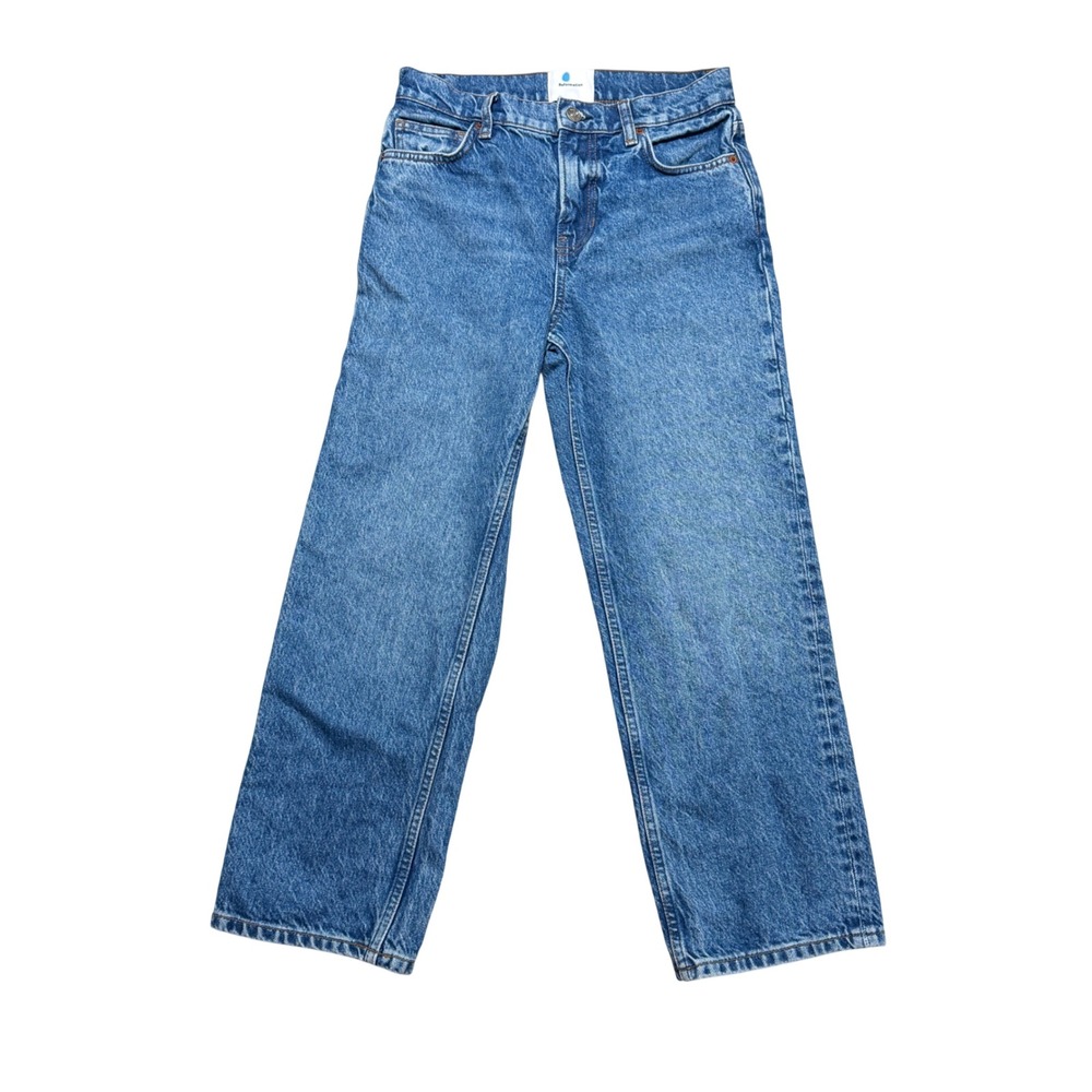 Reformation Women 24 Arleth Jeans Medium Wash Blue Mid Rise Straight Leg Cropped